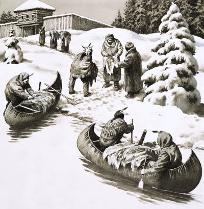 Indians Came to Albany Fort to Trade Skins for Muskets and Knives by English School