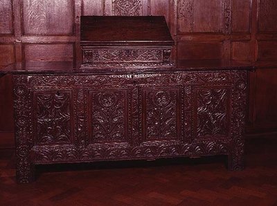 Inlaid coffer, with architectural motifs, late 16th century by English School