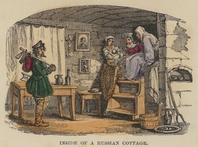 Inside of a Russian Cottage by English School