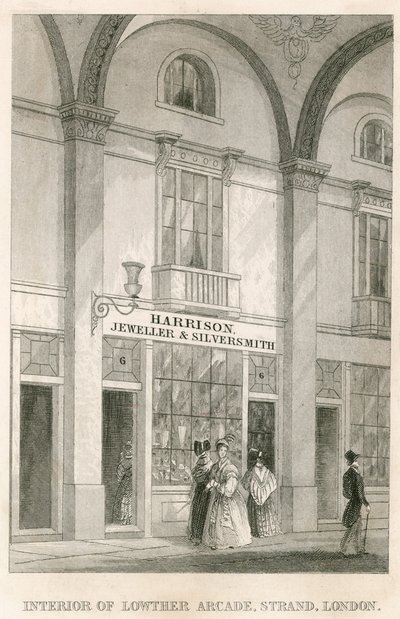 Interior of Lowther Arcade, Strand, London, featuring Harrison, jeweller and silversmith by English School