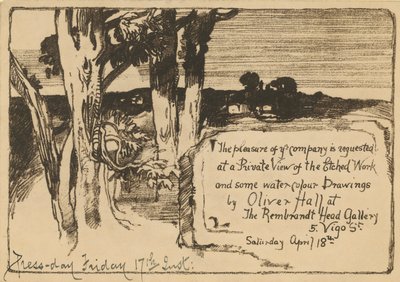 Invitation to an Exhibition of Water Colour Drawings by Oliver Hall by English School