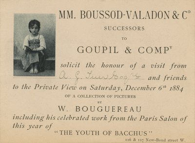 Invitation to an Exhibition of Work by William Bouguereau by English School