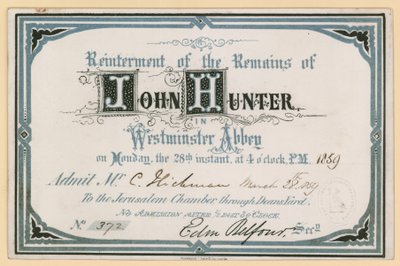 Invitation to the Reinterment of John Hunter