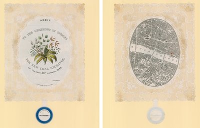 Invitation to the Ceremony of Opening the New Coal Exchange, 30 October 1849, Front and Reverse by English School