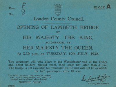 Invitation to the Opening of Lambeth Bridge by English School