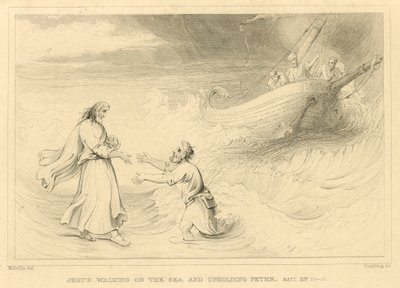 Jesus Walking on the Sea and Upholding Peter, Matthew XIV, 24-33 by English School