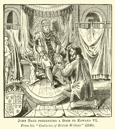 John Bale presenting a Book to Edward VI by English School