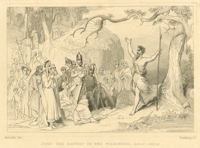 John the Baptist in the Wilderness, Matthew III, Luke III (Engraving) by English School