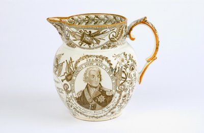 Jug with Transfer Designs Commemorating the Battles and Honours of Horatio Nelson, c.1805 by English School