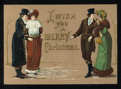 Ladies and Gentlemen in Their Winter Clothes, Christmas Greetings Card by English School