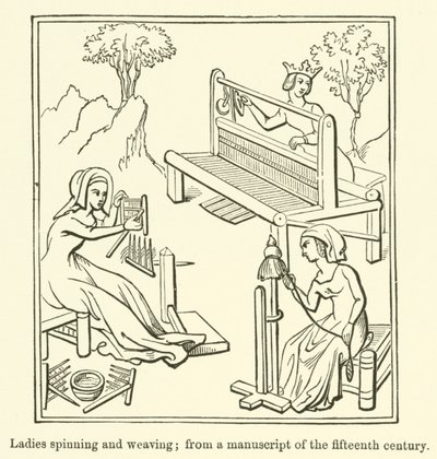 Ladies Spinning and Weaving, from a Manuscript of the Fifteenth Century by English School