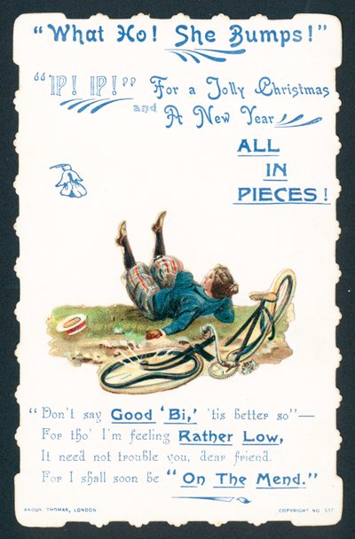 Lady Falling from Bicycle by English School