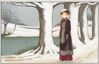 Lady standing by lakeside by English School