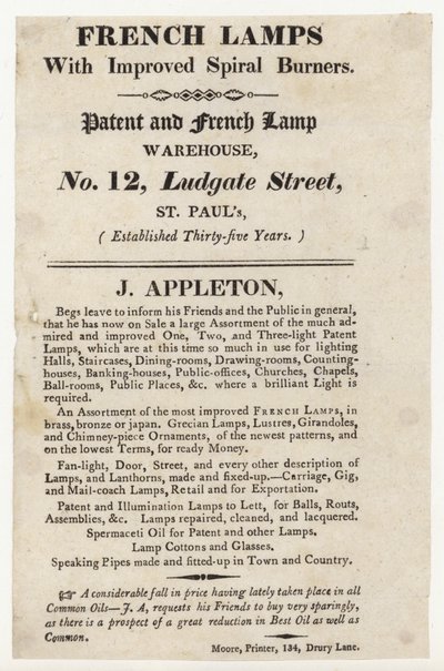 Lamp Maker, Trade Card by English School