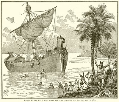 Landing of Leif Erickson on the Shores in Vineland in 985 by English School