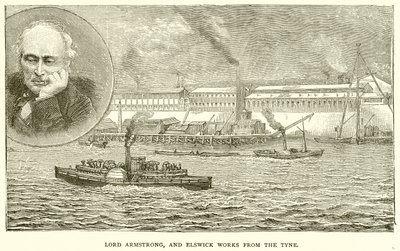 Lord Armstrong and Elswick Works from the Tyne by English School