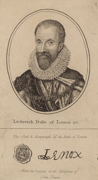 Ludovick Duke of Lenox; portrait and autograph by English School