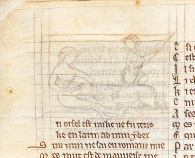 Underdrawing for a miniature showing a hunter catching a unicorn lying naked in a virgin