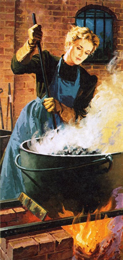 Madame Curie at work in her laboratory by English School
