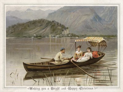 Man rowing two girls on lake by English School