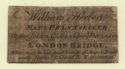 William Herbert Map and Printseller, trade card by English School