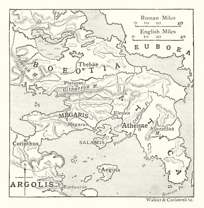 Map Including Attica, with Salamis and Aegina, Boeotia, Megaris, and Part of Corinthia and Argolis by English School
