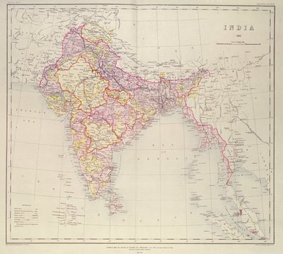 Map of India, published under the direction of Colonel H.R. Thuillier, R.E., Surveyor General of India, 1882 by English School