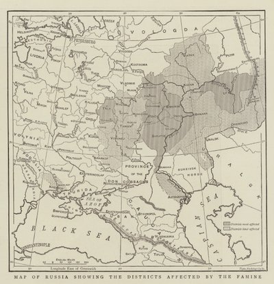 Map of Russia showing the Districts affected by the Famine by English School