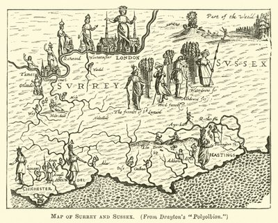 Map of Surrey and Sussex by English School