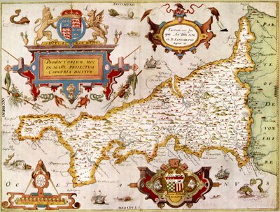 Map of the County of Cornwall in 1576, from 