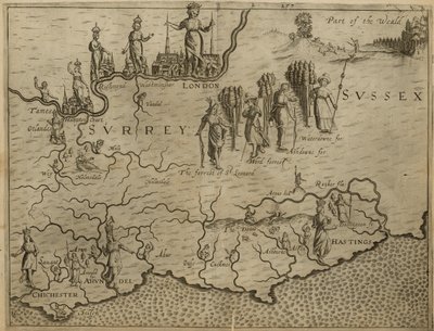 Map of the south of England, including London, Surrey and Sussex by English School