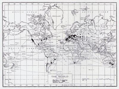 Map of the World Showing the Wine Producing Countries by English School