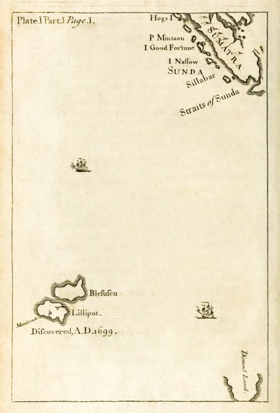 Map showing location of Lilliput from first edition of Gulliver