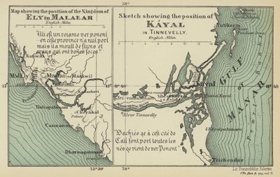 Map Showing the Position of the Kingdom of Ely in Malabar, Sketch Showing the Position of Kayal in Tinnevelly by English School
