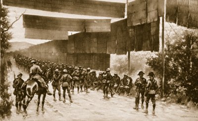 Mat screens for exposed road: a device employed by the Italians advancing upon Gorizia by English School