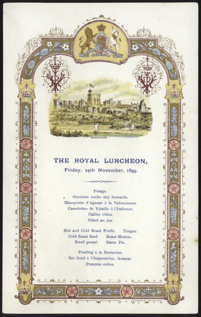 Menu for the Royal Luncheon by English School