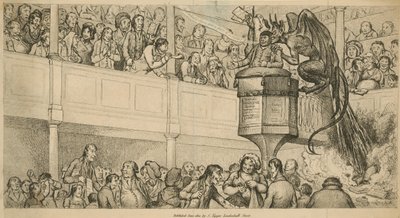 Methodist preacher at lecture with demon at shoulder by English School