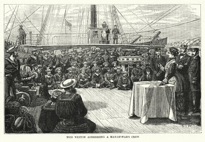 Miss Weston addressing a Man-of-War