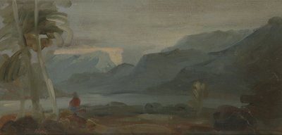 Mountainous Landscape with Figures and Cattle by English School