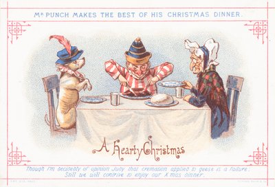 Mr Punch sitting down to Christmas Dinner by English School
