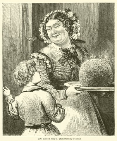 Mrs. Blossom with the Great Steaming Pudding by English School