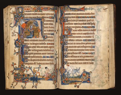 David praying, historiated initial from the Macclesfield Psalter, Use of Sarum, East Anglia, c.1330 by English School