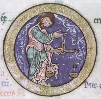 Libra, from the Hunterian Psalter, c.1170 (detail) by English School