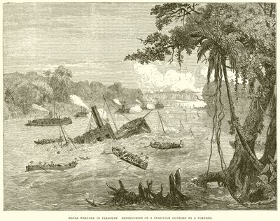 Naval Warfare in Paraguay. Destruction of a Brazilian Gunboat by a Torpedo by English School