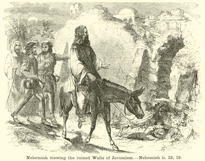 Nehemiah viewing the ruined Walls of Jerusalem by English School