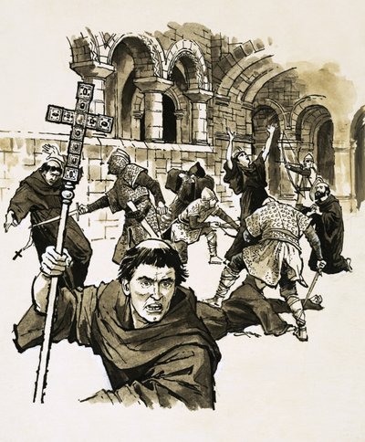 Norman soldiers killed rebellious monks in their church at Glastonbury by English School