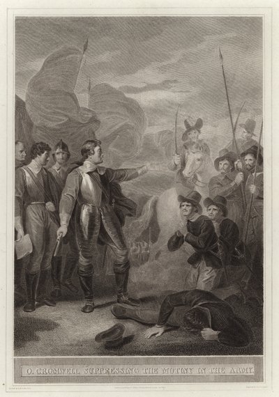 Oliver Cromwell suppressing the mutiny in the army by English School