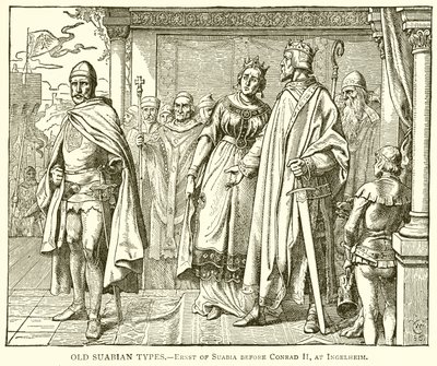 Old Suabian Types: Ernst of Suabia before Conrad II at Ingelheim by English School
