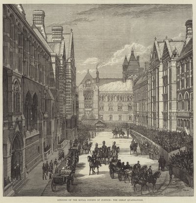Opening of the Royal Courts of Justice, the Great Quadrangle by English School