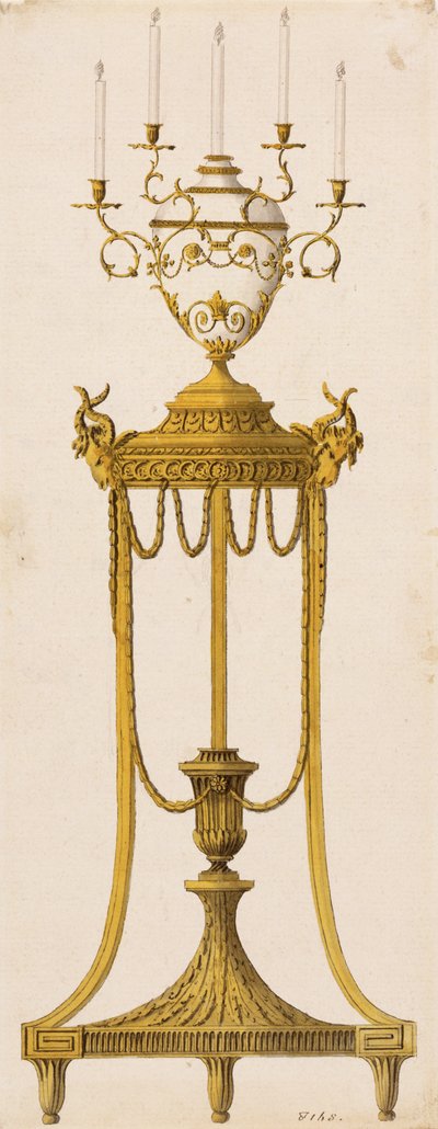 Original design for a tripod and vase for candles, from 